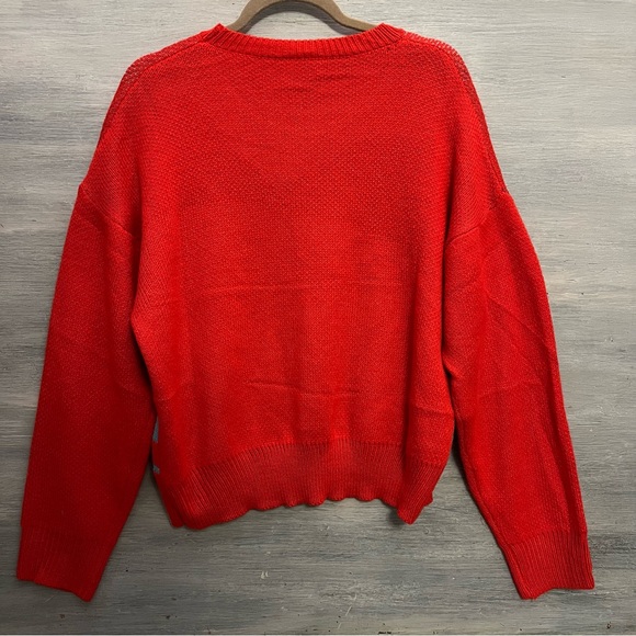 SHEIN Red Mountain Pattern Oversized Crew Neck Cropped Sweater Large GC - Picture 5 of 6